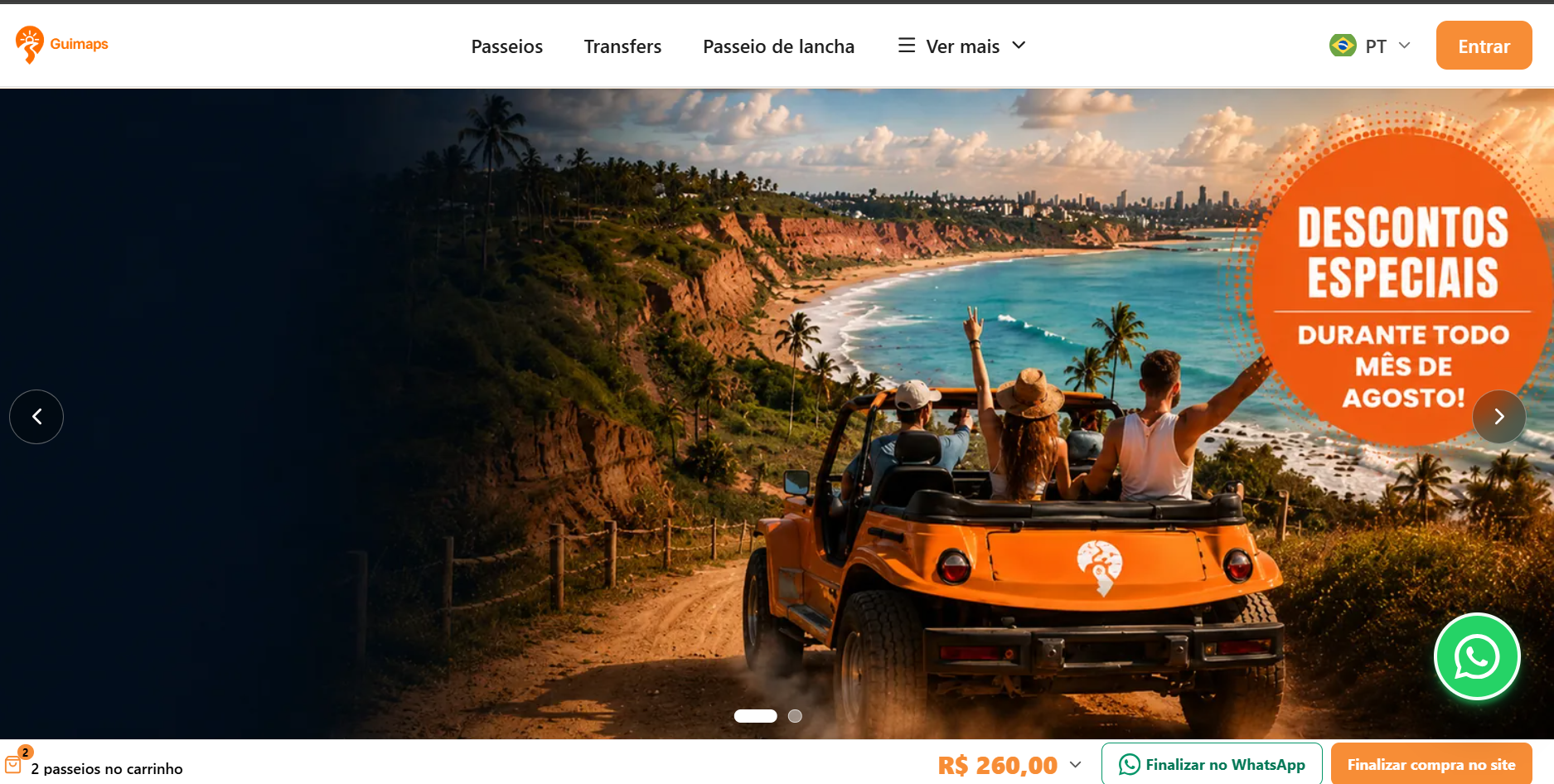 Home da Guimaps com passeios de buggy e compra pelo site ou WhatsApp