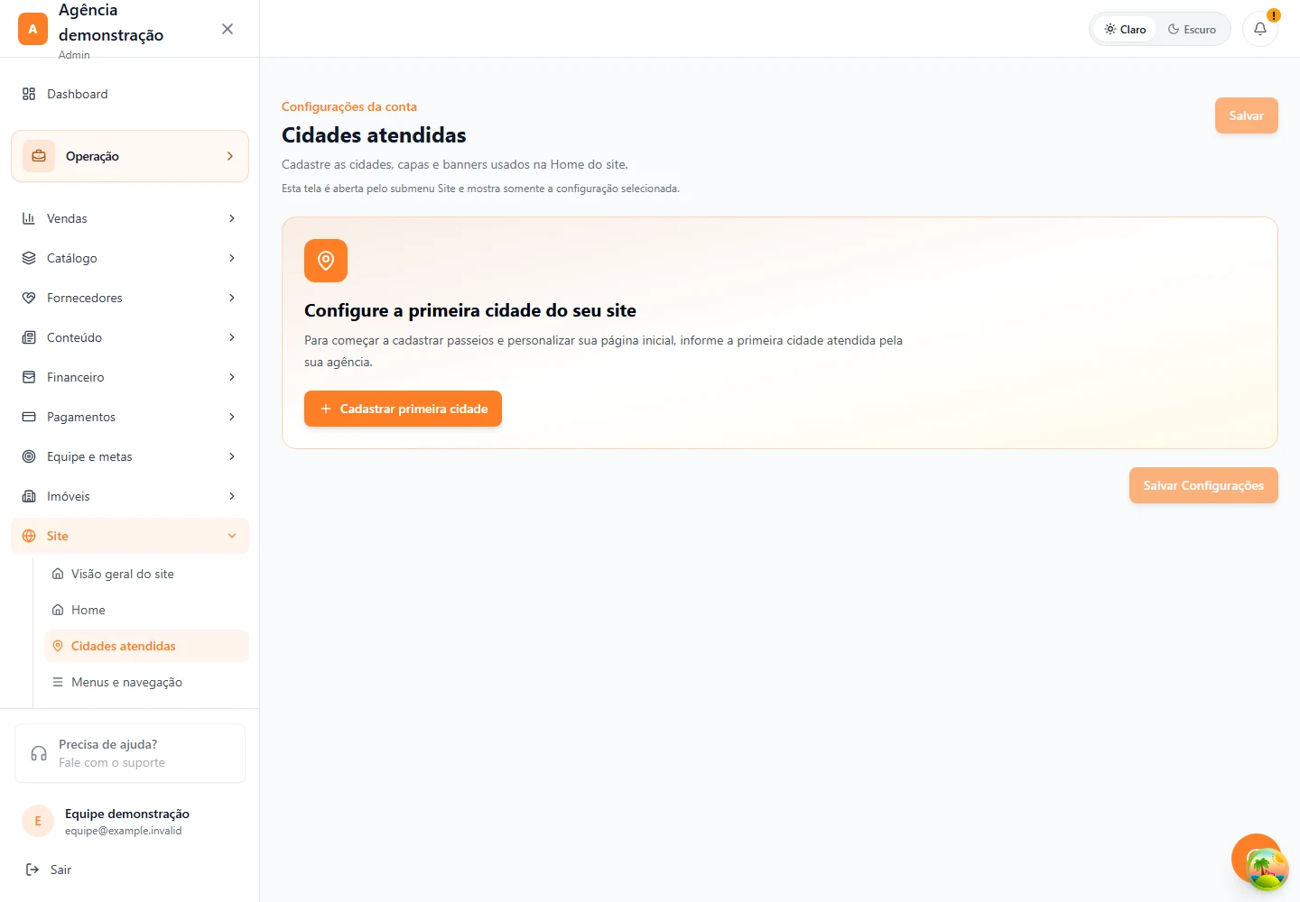 Site · Cidades atendidas