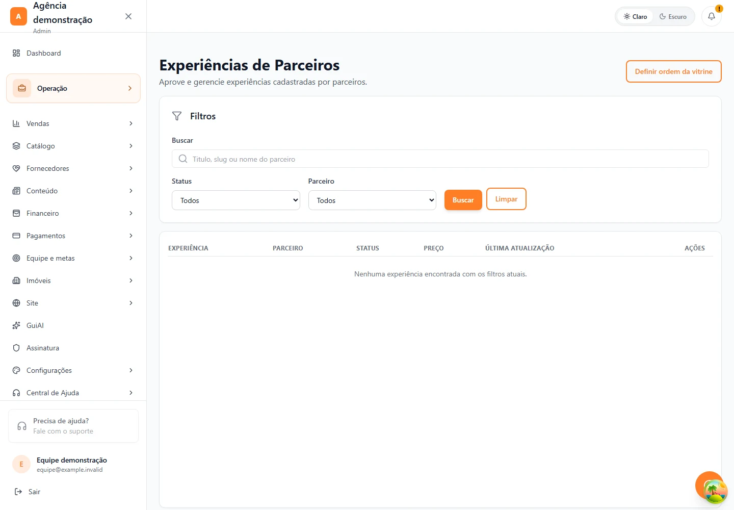 Catálogo · Experiências de parceiros