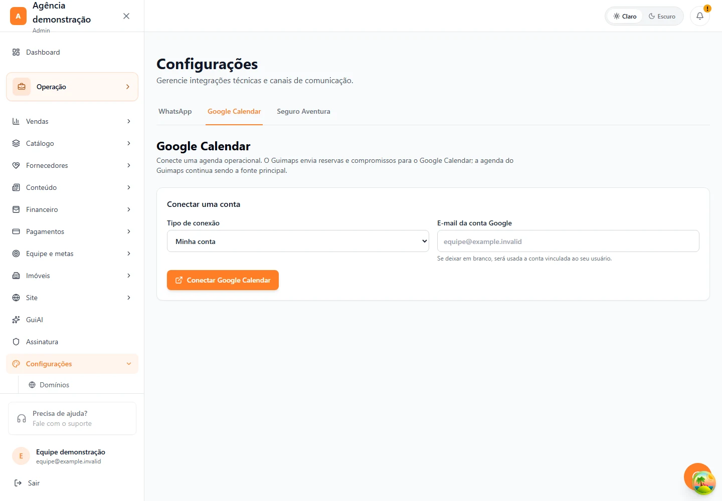 Configurações · Google Calendar