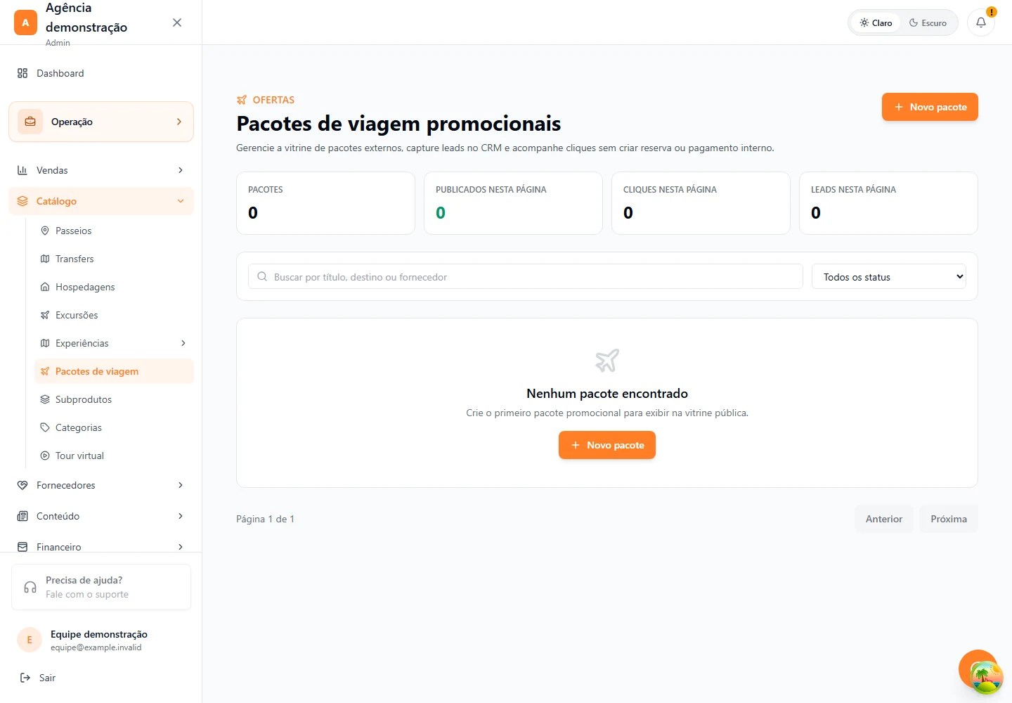 Catálogo · Pacotes de viagem