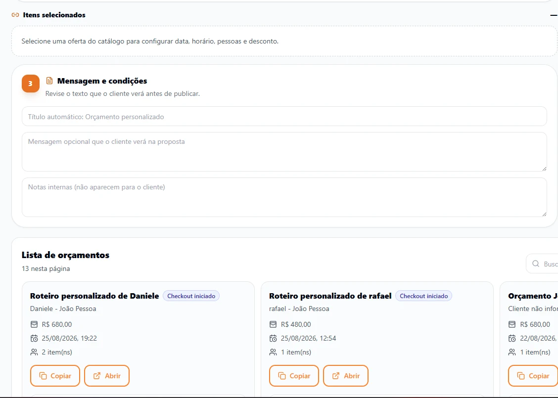 Mensagem e condições de um orçamento
