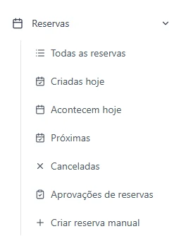 Menu de reservas da Guitur
