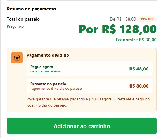 Resumo do pagamento dividido e adição ao carrinho
