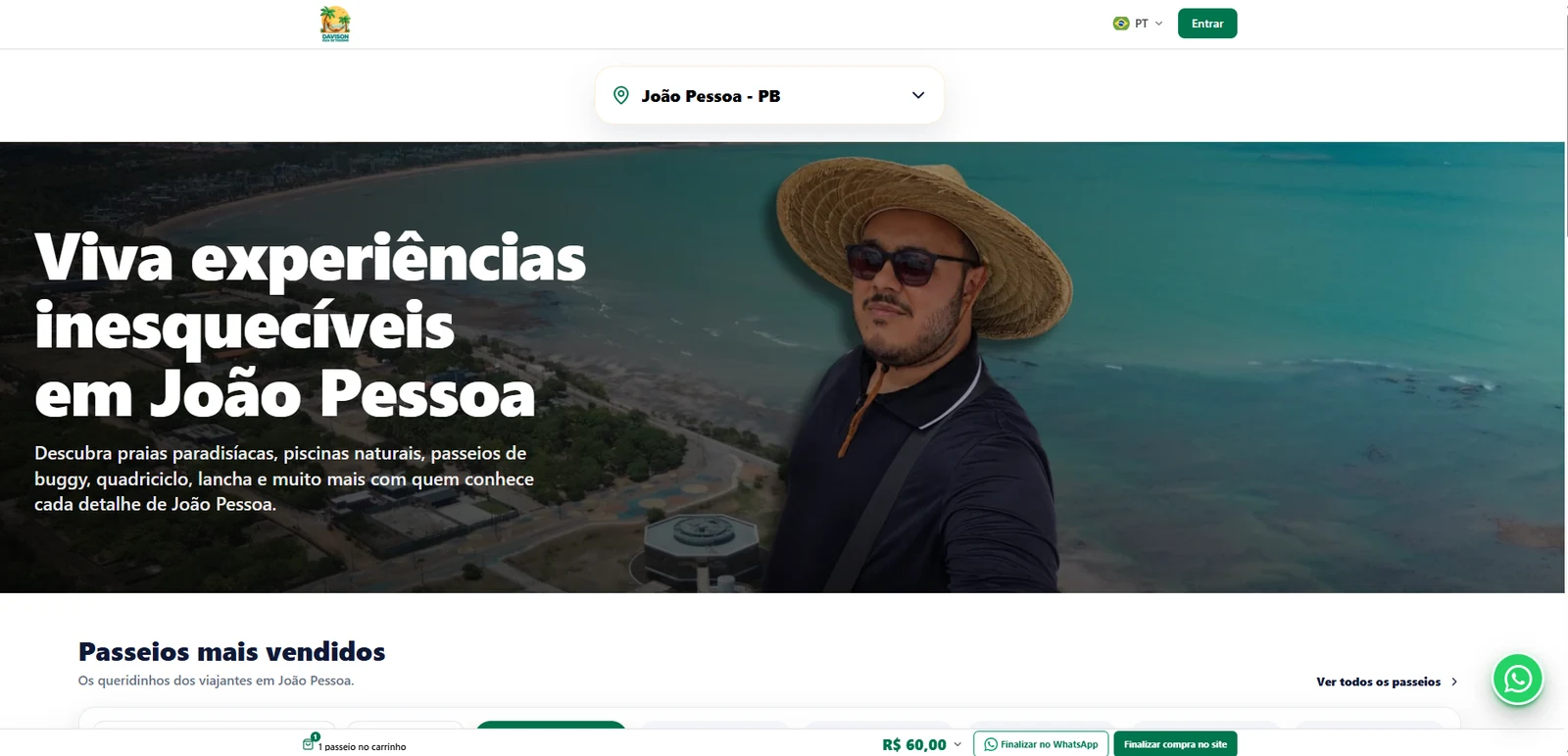 Site profissional real com destino, marca e passeios em destaque