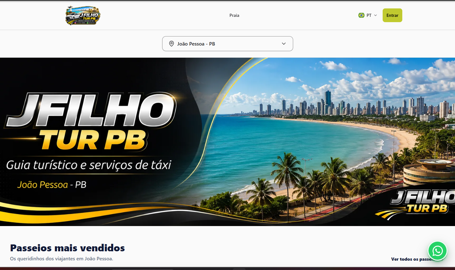 Página inicial do site J Filho Tur PB